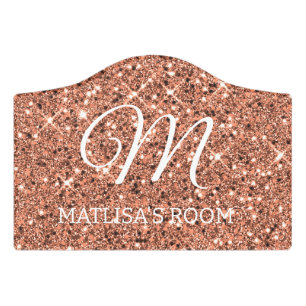 Elegant Girly Rose Gold Glitter Sparkle Monogram  Door Sign