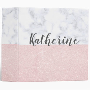 Elegant girly rose gold glitter & white marble 3 ring binder