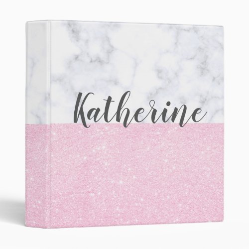 Elegant girly rose gold glitter white marble 3 ring binder