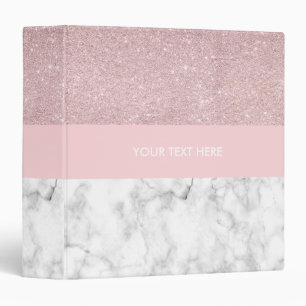 Elegant girly rose gold glitter & white marble 3 ring binder