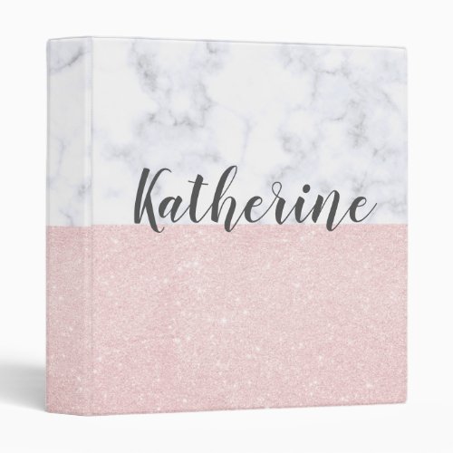 Elegant girly rose gold glitter  white marble 3 ring binder