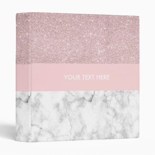 Elegant girly rose gold glitter & white marble 3 ring binder