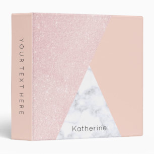 Elegant girly rose gold glitter & white marble 3 ring binder