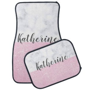 Elegant girly rose gold glitter white marble car floor mat