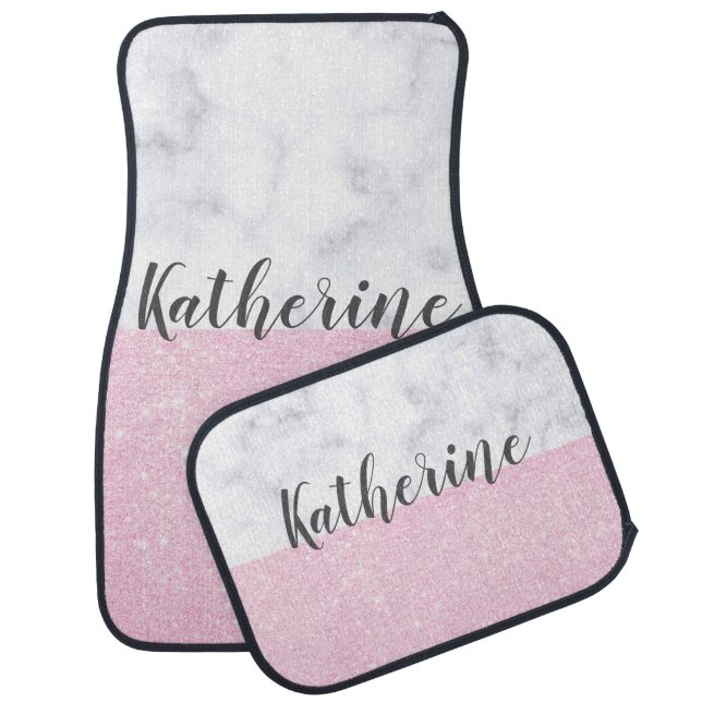 Elegant girly rose gold glitter white marble car floor mat (Set)