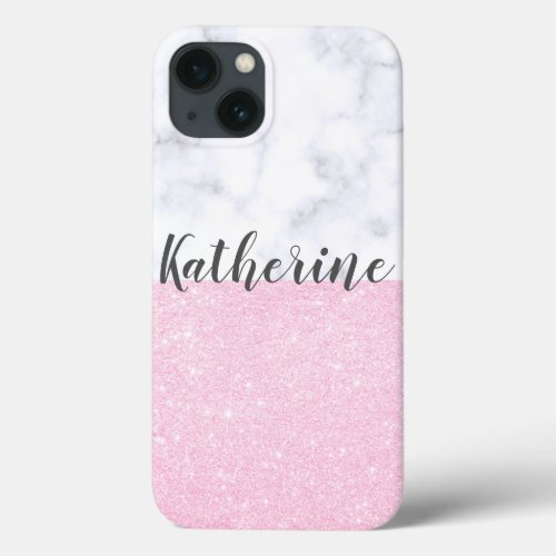 Elegant girly rose gold glitter white marble iPhone 13 case