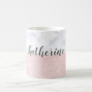 Elegant girly rose gold glitter & white marble coffee mug