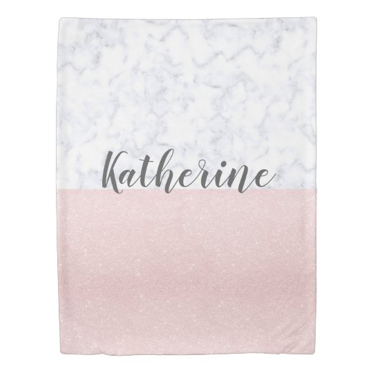 Elegant Girly Rose Gold Glitter White Marble Duvet Cover