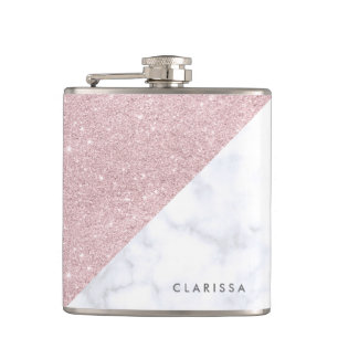 elegant girly rose gold glitter white marble flask