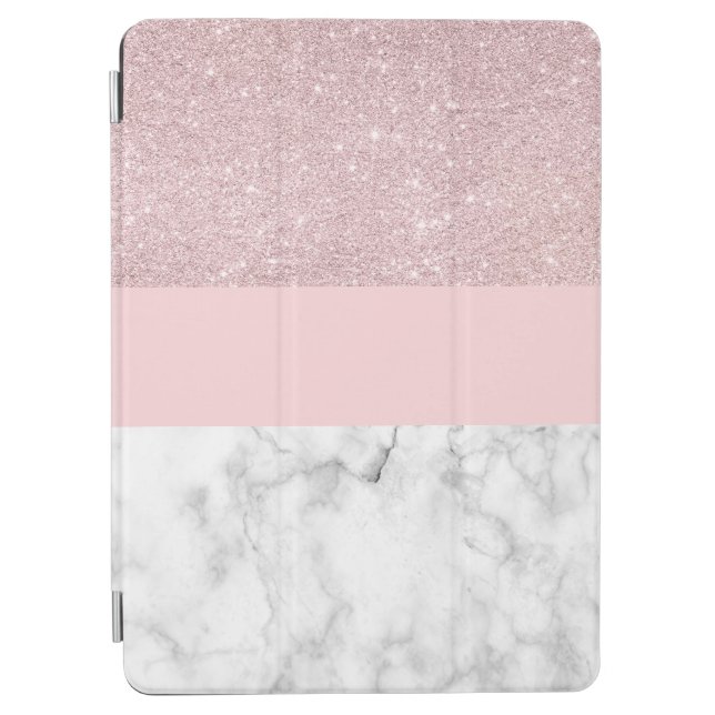 Elegant girly rose gold glitter & white marble iPad air cover (Front)