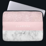 Elegant girly rose gold glitter & white marble laptop sleeve<br><div class="desc">Stylish and elegant geometric faux rose gold glitter,  white marble and pink color block.</div>