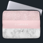 Elegant girly rose gold glitter & white marble laptop sleeve<br><div class="desc">Stylish and elegant geometric faux rose gold glitter,  white marble and pink color block.</div>