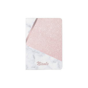 Elegant girly rose gold glitter & white marble passport holder