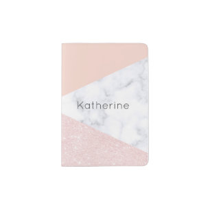 Elegant girly rose gold glitter & white marble passport holder