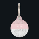 Elegant girly rose gold glitter & white marble pet ID tag<br><div class="desc">Stylish and elegant geometric faux rose gold glitter,  white marble and pink color block.</div>