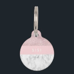 Elegant girly rose gold glitter & white marble pet ID tag<br><div class="desc">Stylish and elegant geometric faux rose gold glitter,  white marble and pink color block.</div>