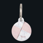 Elegant girly rose gold glitter & white marble pet ID tag<br><div class="desc">Stylish combination of faux rose gold glitter & white marble color block.</div>