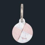 Elegant girly rose gold glitter & white marble pet ID tag<br><div class="desc">Stylish combination of faux rose gold glitter & white marble color block.</div>