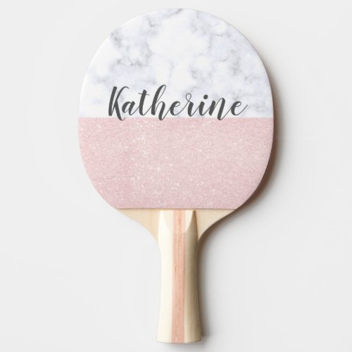 Elegant girly rose gold glitter  white marble ping pong paddle