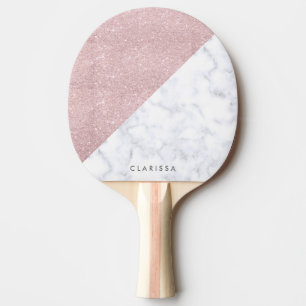 Elegant girly rose gold glitter white marble ping pong paddle