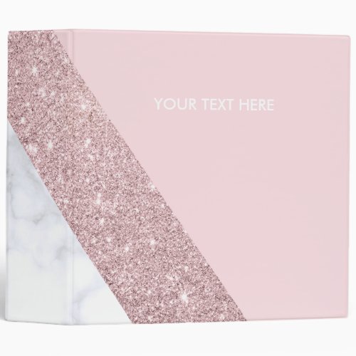 elegant girly rose gold glitter white marble pink 3 ring binder