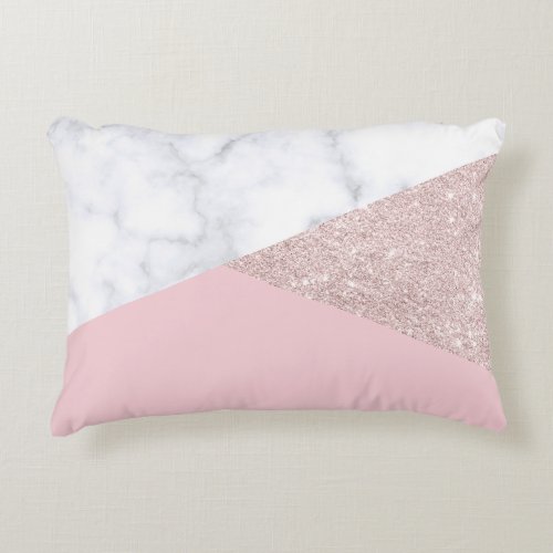 Elegant girly rose gold glitter white marble pink accent pillow