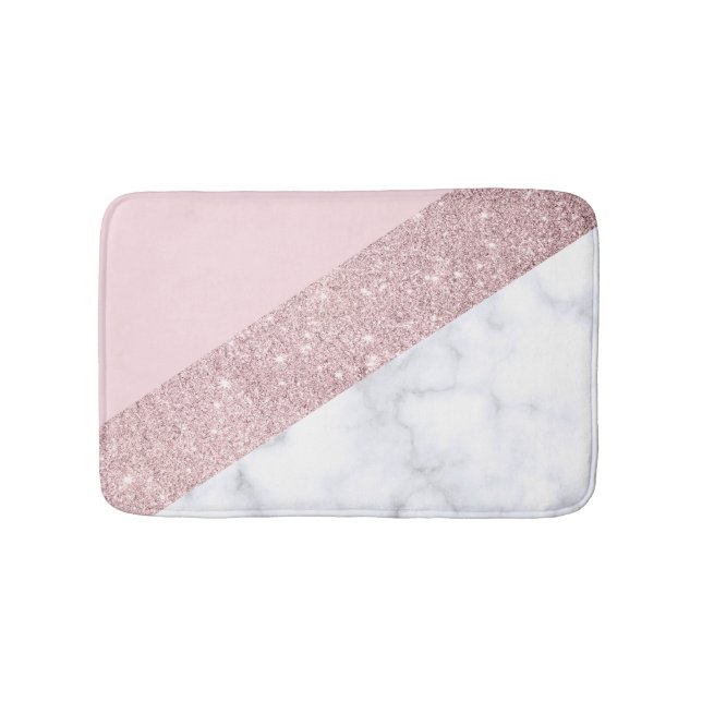 elegant girly rose gold glitter white marble pink bathroom mat (Front)