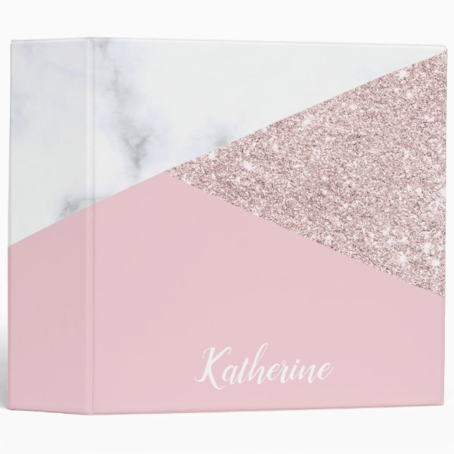 Elegant girly rose gold glitter white marble pink binder (Front/Spine)