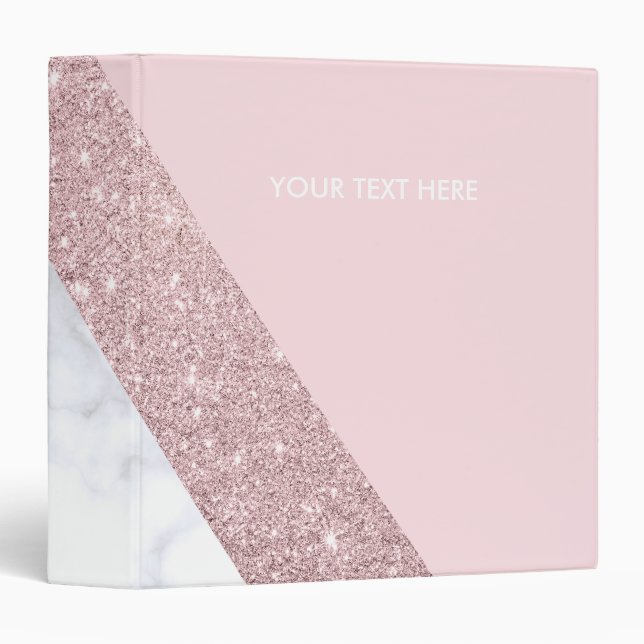 elegant girly rose gold glitter white marble pink binder (Front/Spine)