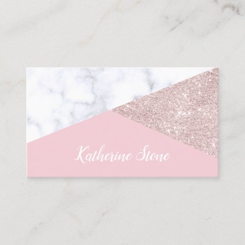 Elegant girly rose gold glitter white marble pink business card