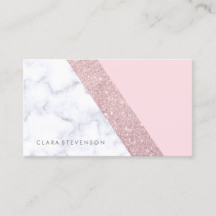 elegant girly rose gold glitter white marble pink business card