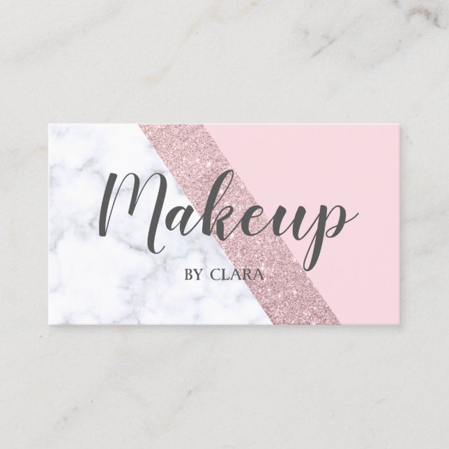 elegant girly rose gold glitter white marble pink business card (Front)