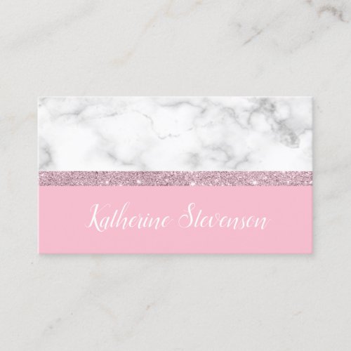 Elegant girly rose gold glitter white marble pink business card