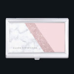 elegant girly rose gold glitter white marble pink business card case<br><div class="desc">Stylish and elegant geometric faux rose gold glitter,  white marble and pink color block.</div>