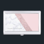 elegant girly rose gold glitter white marble pink business card case<br><div class="desc">Stylish and elegant geometric faux rose gold glitter,  white marble and pink color block.</div>