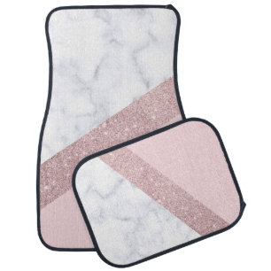 elegant girly rose gold glitter white marble pink car mat