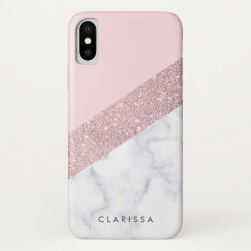 elegant girly rose gold glitter white marble pink iPhone x case