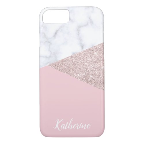 Elegant girly rose gold glitter white marble pink iPhone 87 case