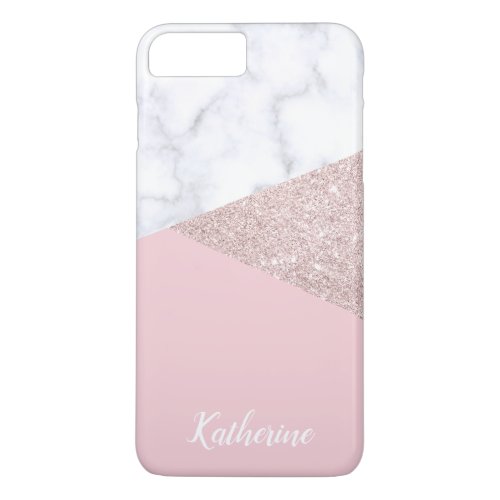 Elegant girly rose gold glitter white marble pink iPhone 8 plus7 plus case