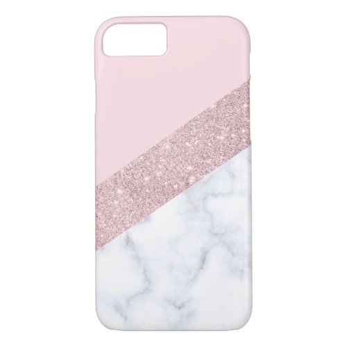 elegant girly rose gold glitter white marble pink iPhone 87 case