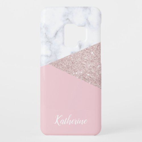 Elegant girly rose gold glitter white marble pink Case_Mate samsung galaxy s9 case