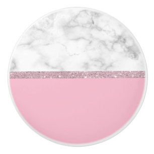 Elegant girly rose gold glitter white marble pink ceramic knob