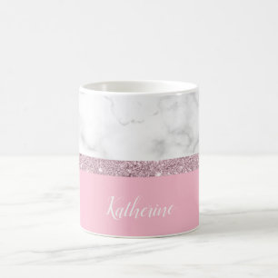 Elegant girly rose gold glitter white marble pink coffee mug