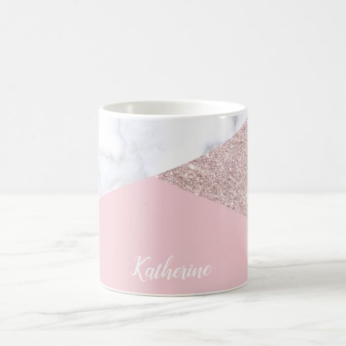 Elegant girly rose gold glitter white marble pink coffee mug
