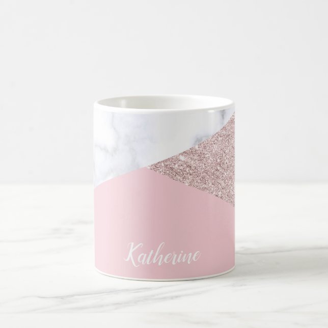 Elegant girly rose gold glitter white marble pink coffee mug (Center)