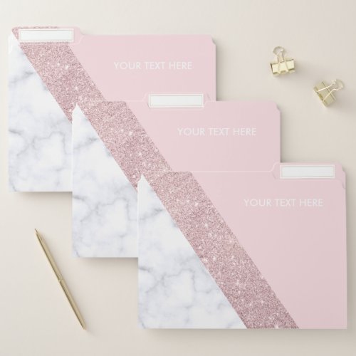 elegant girly rose gold glitter white marble pink file folder
