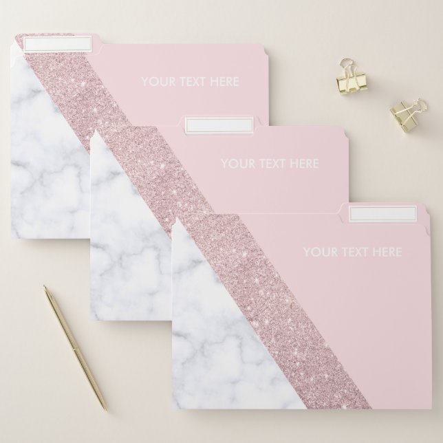 elegant girly rose gold glitter white marble pink file folder (Set)