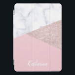 Elegant girly rose gold glitter white marble pink iPad pro cover<br><div class="desc">Stylish and elegant geometric faux rose gold glitter,  white marble and pink color block.</div>