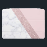 elegant girly rose gold glitter white marble pink iPad pro cover<br><div class="desc">Stylish and elegant geometric faux rose gold glitter,  white marble and pink color block.</div>