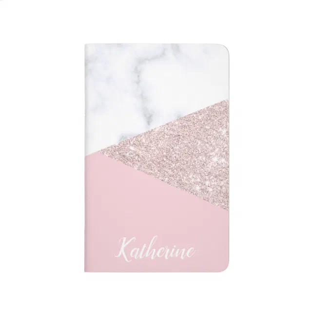 Elegant Girly Rose Gold Glitter White Marble Pink Journal Zazzle